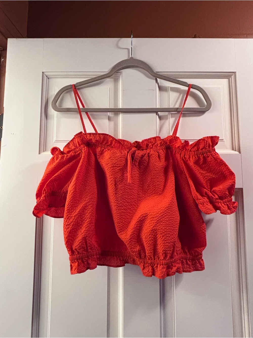 H&M Orange Off-Shoulder Crop Top with Spaghetti Straps